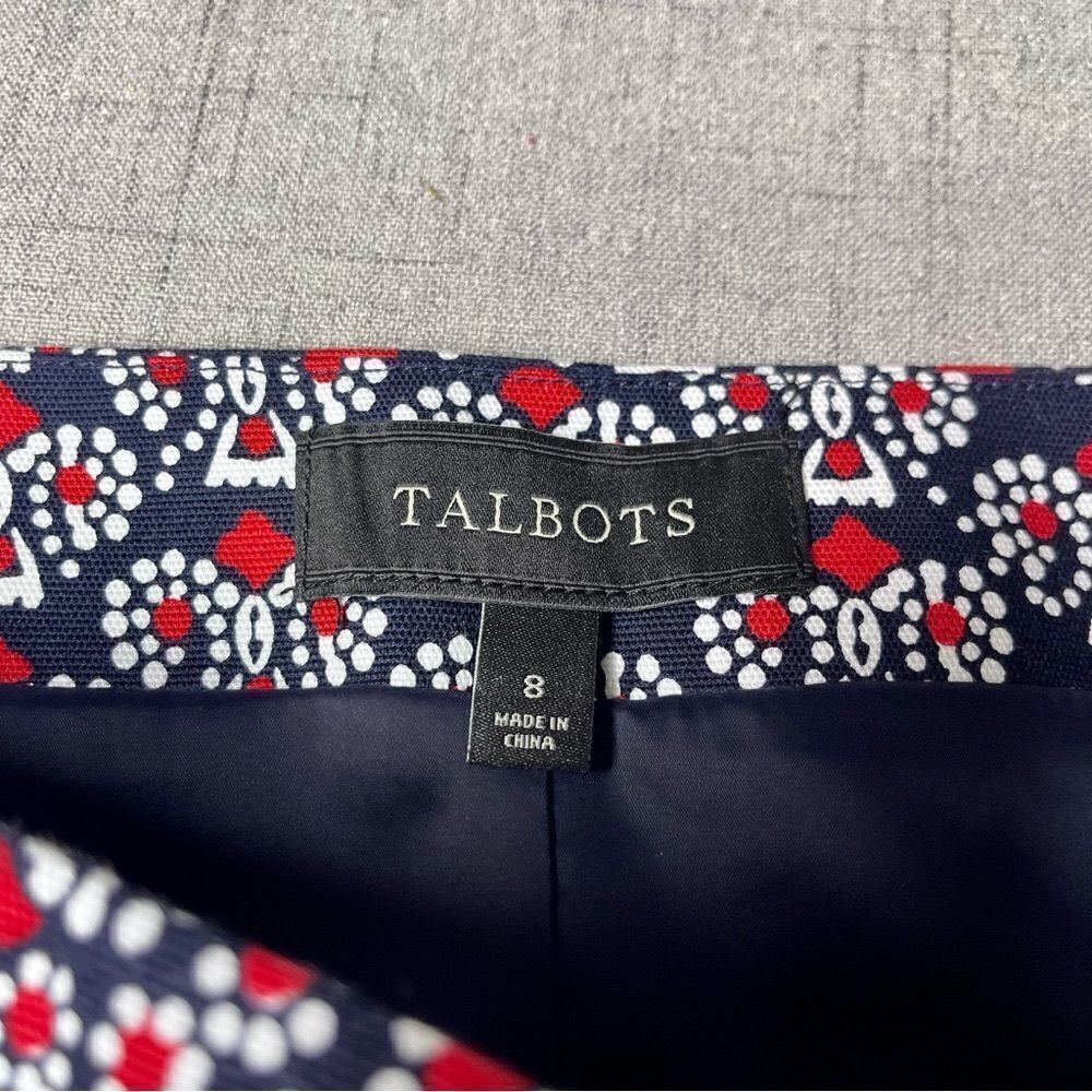 Talbots Navy Blue, Red & White Nautical Paisley Floral Pencil Skirt 8 - Picture 8 of 9